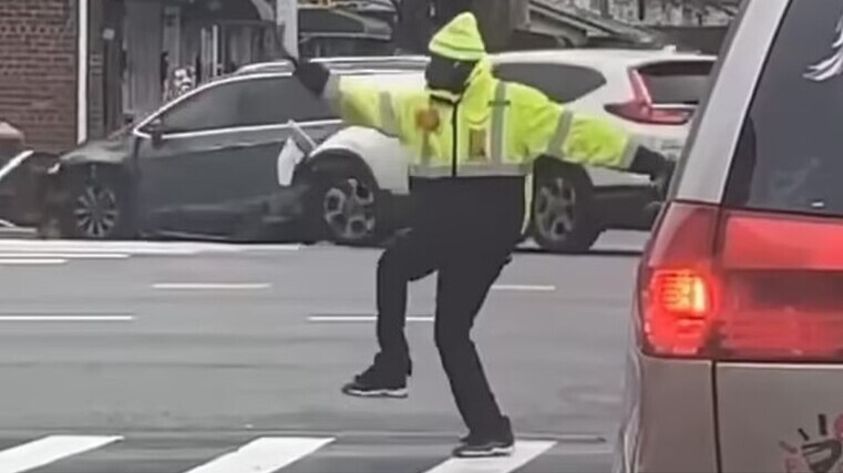 Cars crash as dancer busts moves